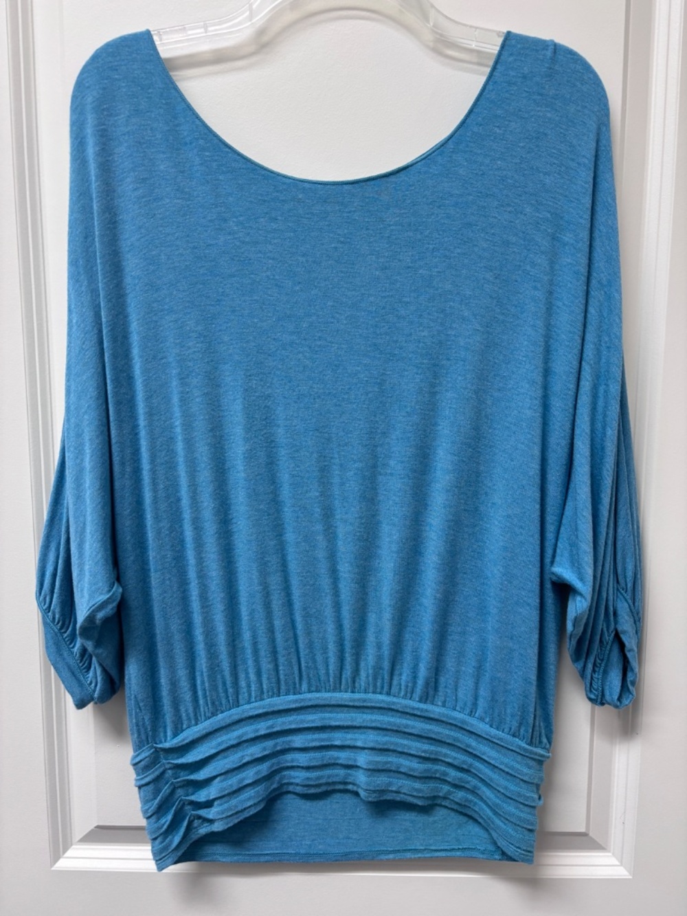 Max Edition Turquoise Boho Flowy Peasant Top Womens Small (Big) 3/4 Sleeve Pleat